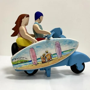 Scooter with couple & Art surfboard - Hand painted