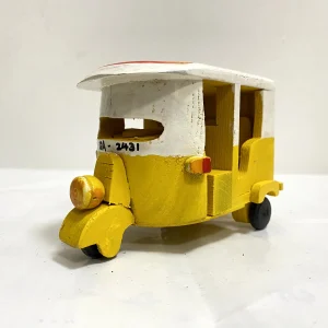 Handmade Wooden Art Tuk Tuk – Hand painted Yellow & White