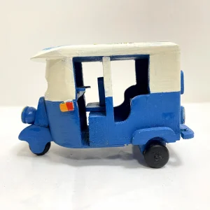 Handmade Wooden Art Tuk Tuk – Hand painted Blue & White