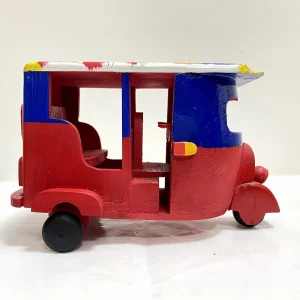 Handmade Wooden Art Tuk Tuk – Hand painted Blue & Red