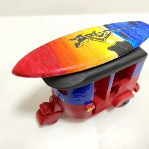 Handmade Wooden Tuk with Art Surfboard-Hand Painted Blue & Red(Fisherman)