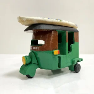 Handmade Wooden Tuk with Art Surfboard-Hand Painted Brown & Green(Peacock)