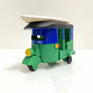 Handmade Wooden Tuk with Art Surfboard-Hand Painted Blue & Green(Female Surfer)