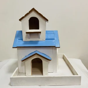 Wooden bird house with hand painted Art-Blue