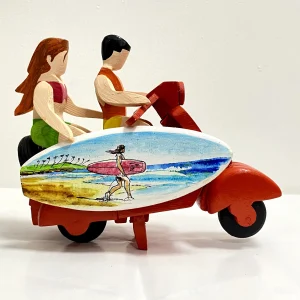 Scooter with couple & Art surfboard - Hand painted Orange