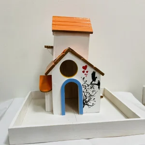 Wooden bird house with hand painted Art-Orange