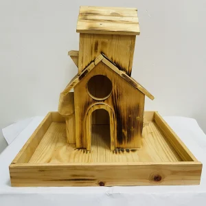 wooden bird House with burn Art